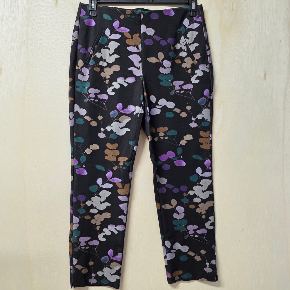 Chicos Brigit Slim Ankle Pants Womens 1 US 8 Black Purple Botanical Leaf Print - Picture 13 of 16